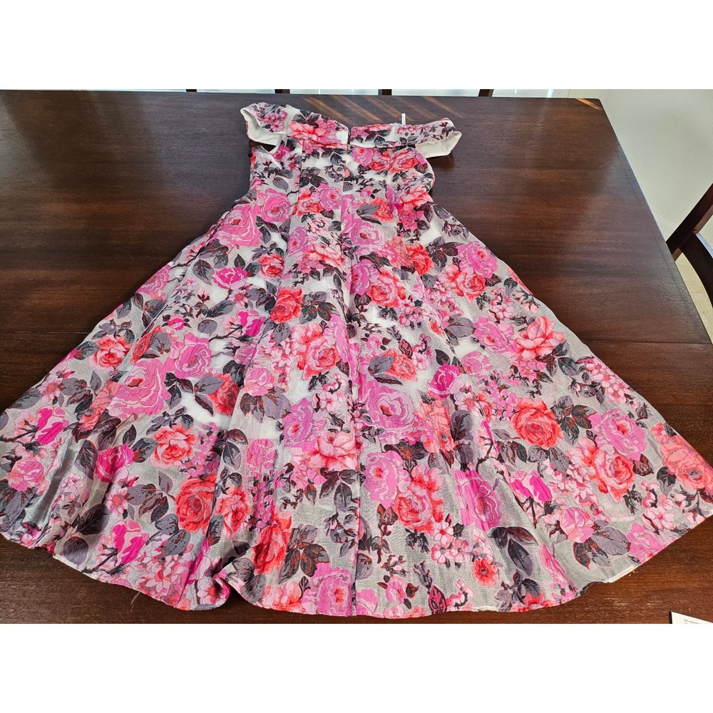 Adrianna Papell Dress Size 6 Floral Sheer Jacquard Off Shoulder Pink Multi - Picture 11 of 15